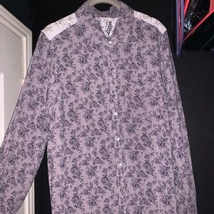 Gray floral button up top